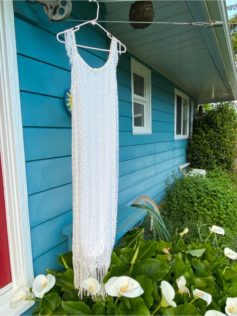 White Crocheted Fringe Maxi Dress